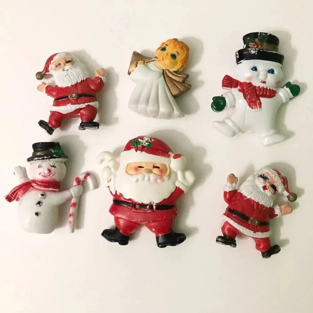 Vintage Plastic Blow Mold Christmas Ornaments Santa Snowman Angel Some Damage